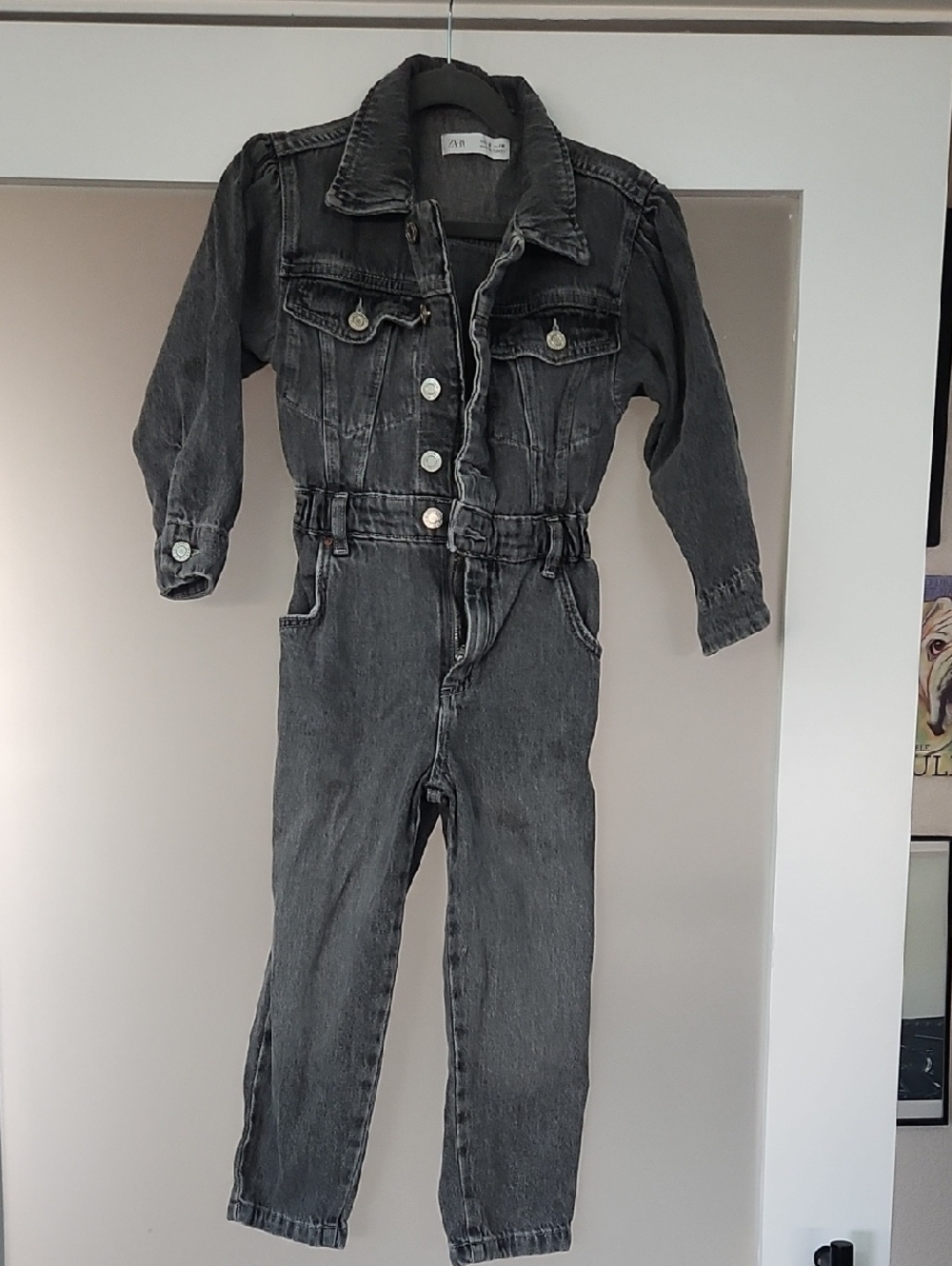 Zara Kids Black Washed Denim Jumpsuit